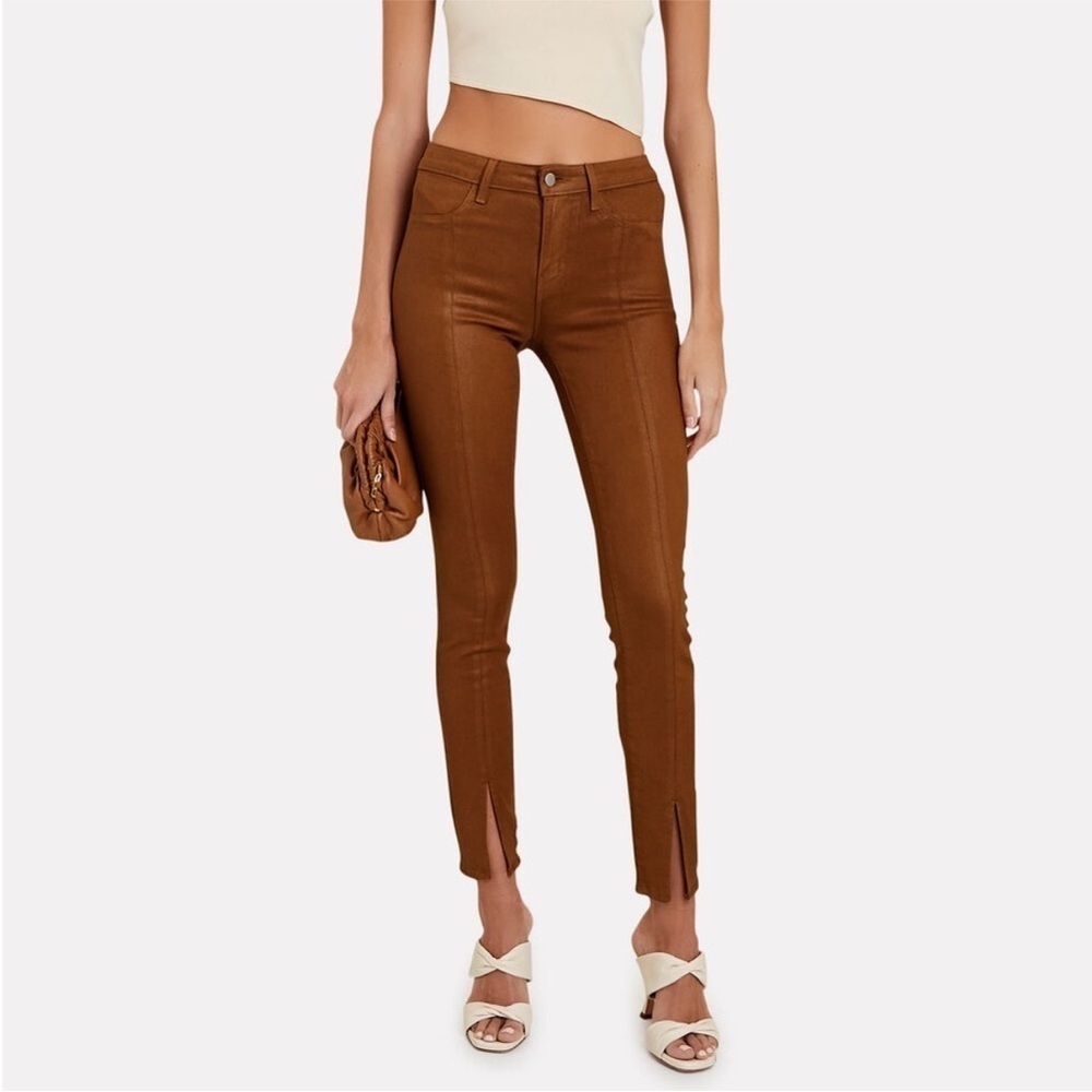 L’Agence Jyothi High Rise Split Ankle Pants Jeans Cognac Coated Size 24 NWT
